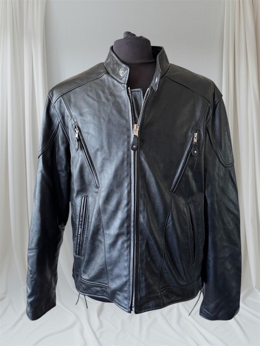 Men's Black Leather Motorcycle Jacket, XL